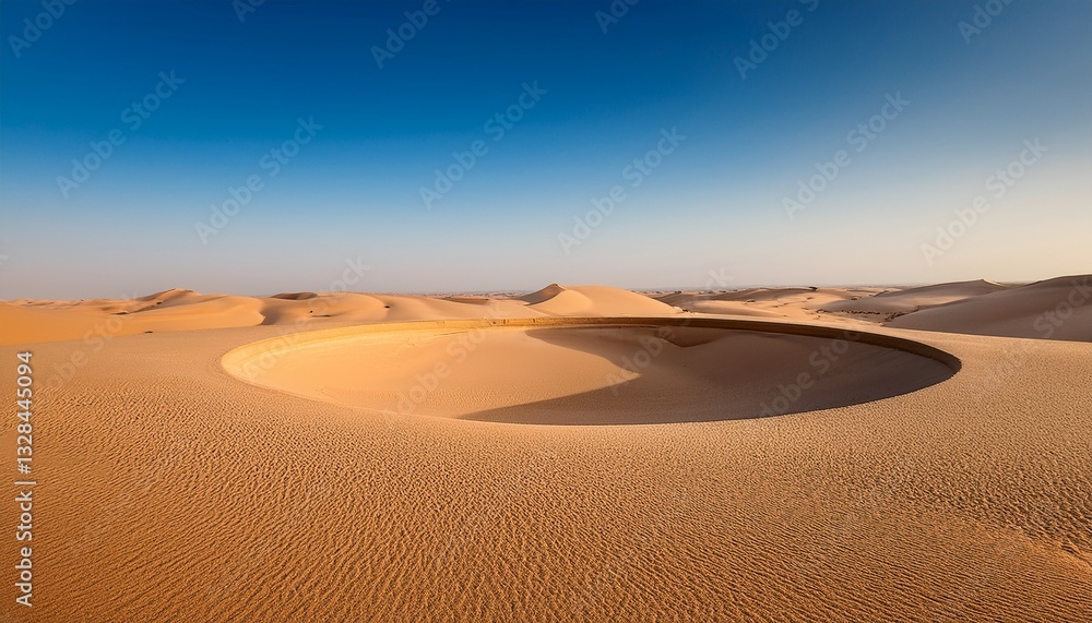 Naklejka premium a large empty space in the desert with a small circular structure in the middle product presentation background