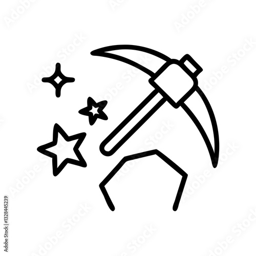 Space mining pickaxe extracting asteroid resources line art icon