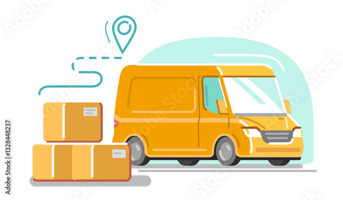 Van for transporting boxes. Delivery service, moving. Logistics and wholesale concept. Commercial truck with cargo