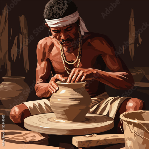 Craftsman Shaping Clay on Pottery Wheel in Studio with Focus