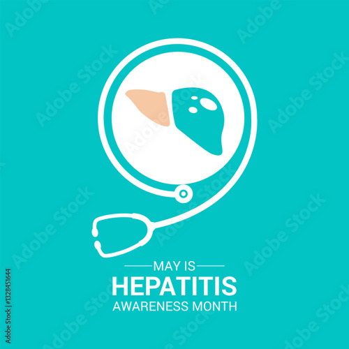 Hepatitis Awareness Month takes place every year in May to bring attention to viral hepatitis and its prevention. Design for web banner, cards, prints. Realistic Ribbon, Stethoscope ,liver icon vector