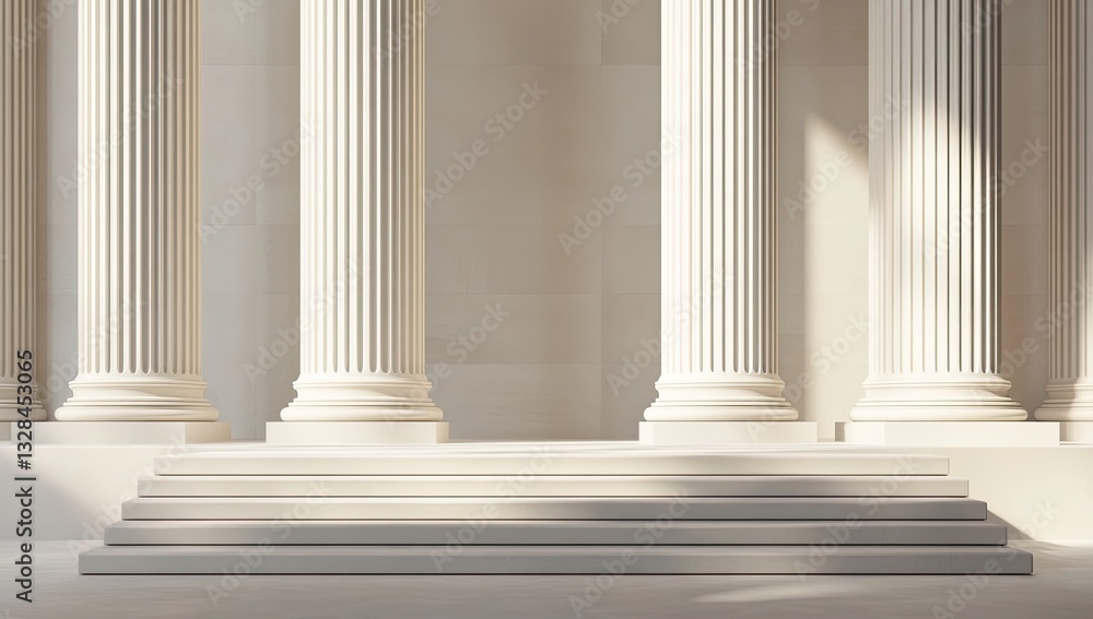 Classic columns, steps, sunlit interior Classic columns, steps, sunlit interior