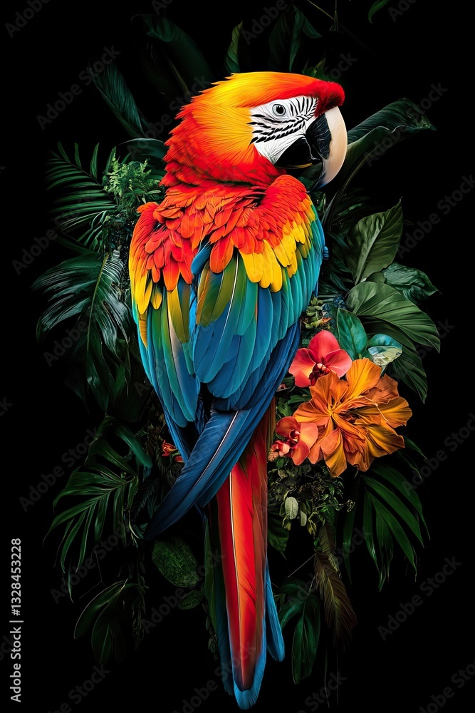 Fototapeta premium Parrot ziplining parrot toucan rain