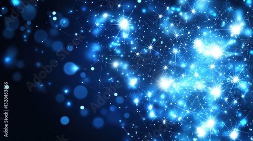 Bright blue lights shining among connected network lines
