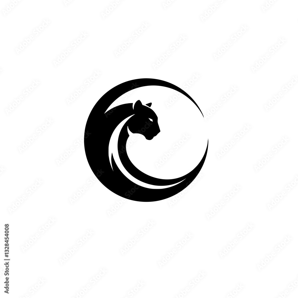 Panther silhouette in a circular swirl design