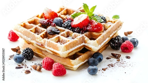 Freshly baked belgian waffles isolated on white