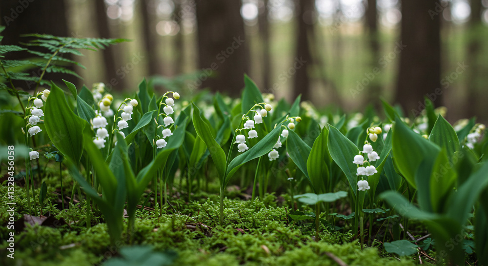 Fototapeta premium Picking lilies of the valley in the spring forest 