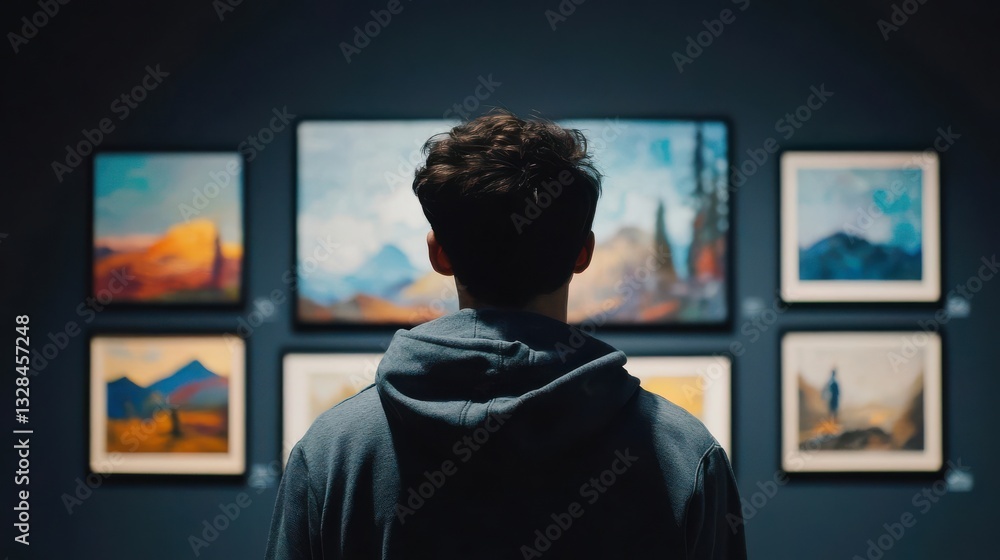 Person Viewing Art at a Gallery Exhibition Person Viewing Art at a Gallery Exhibition