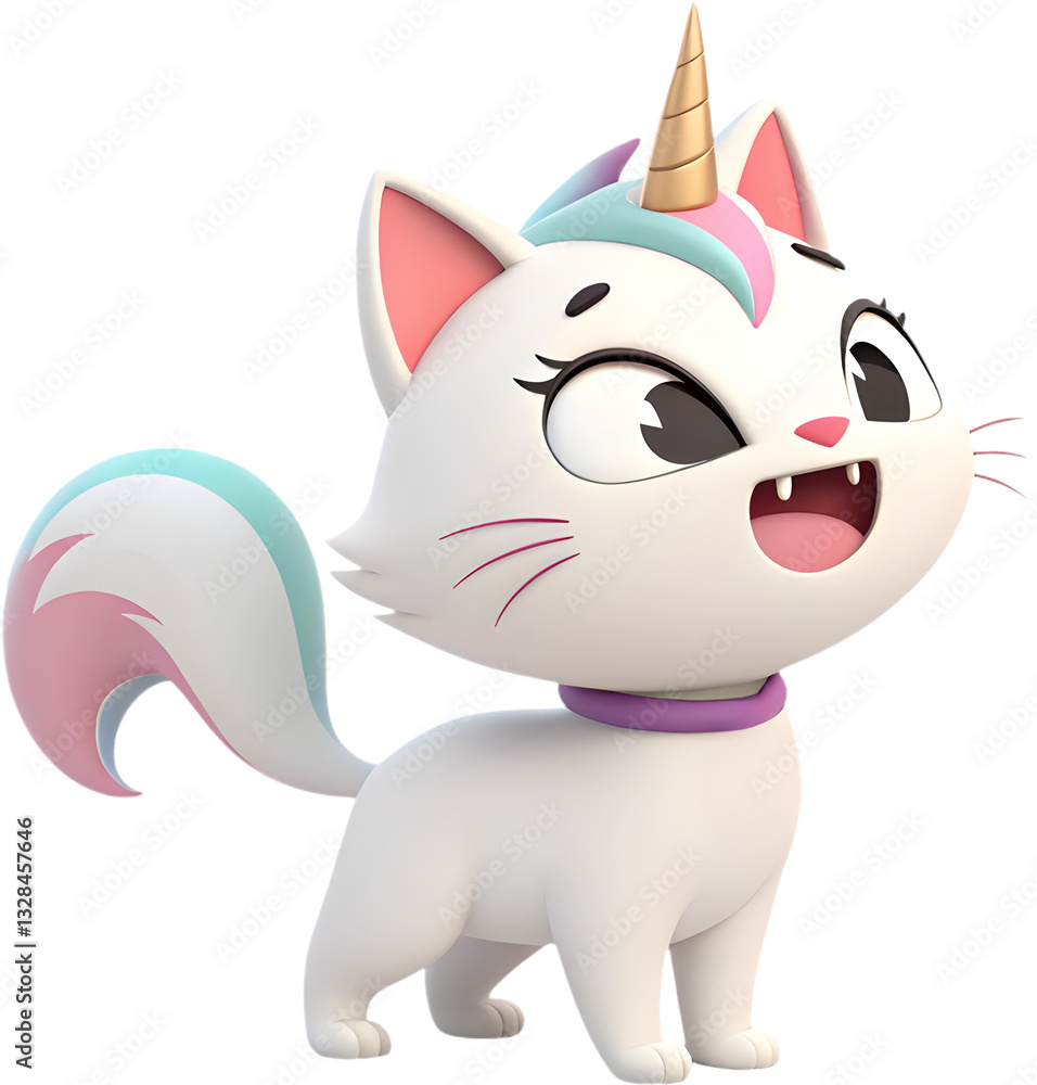 Obraz premium The enchanting Unicorn cat cartoon character combines whimsy, colorful design, and a playful, lovable personality.