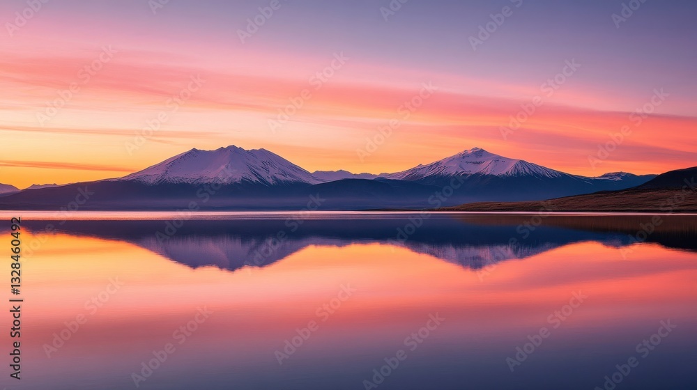 Serene Mountain Landscape at Sunset with Lake Reflection