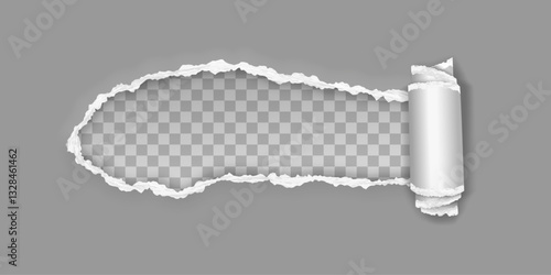 Torn folded paper strip in realistic 3d style with shadows isolated on light background. Vector illustration.