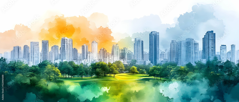 Fototapeta premium City park sunrise skyline eco design
