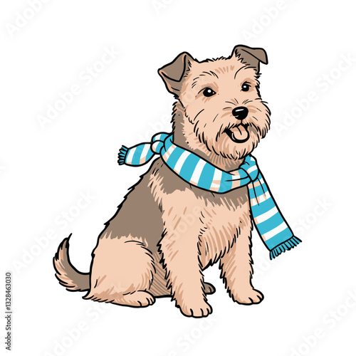 Scruffy Dog with Blue Striped Scarf