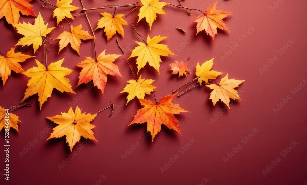 Vibrant autumn leaves on red background Vibrant autumn leaves on red background