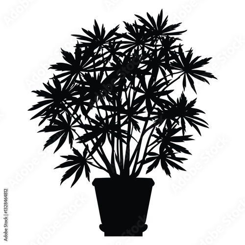 Houseplant in a pot Silhouette, Vector, Icon, Logo, White Background.