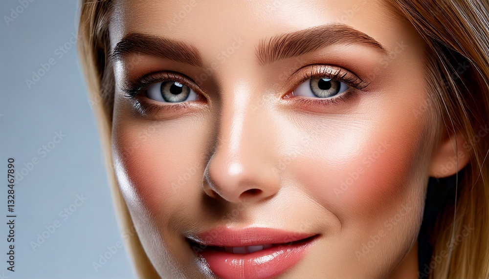 Close-up of Clear Skin on a Woman's Face Highlighting Smooth Texture and Natural Beauty Close-up of Clear Skin on a Woman's Face Highlighting Smooth Texture and Natural Beauty