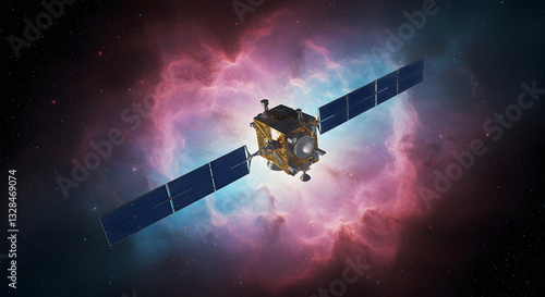 Wallpaper Mural Spacecraft in a vibrant nebula, showcasing technological advancement. Torontodigital.ca