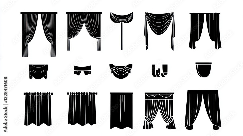 Fototapeta premium Various curtain styles, design guide, interior decoration (1)