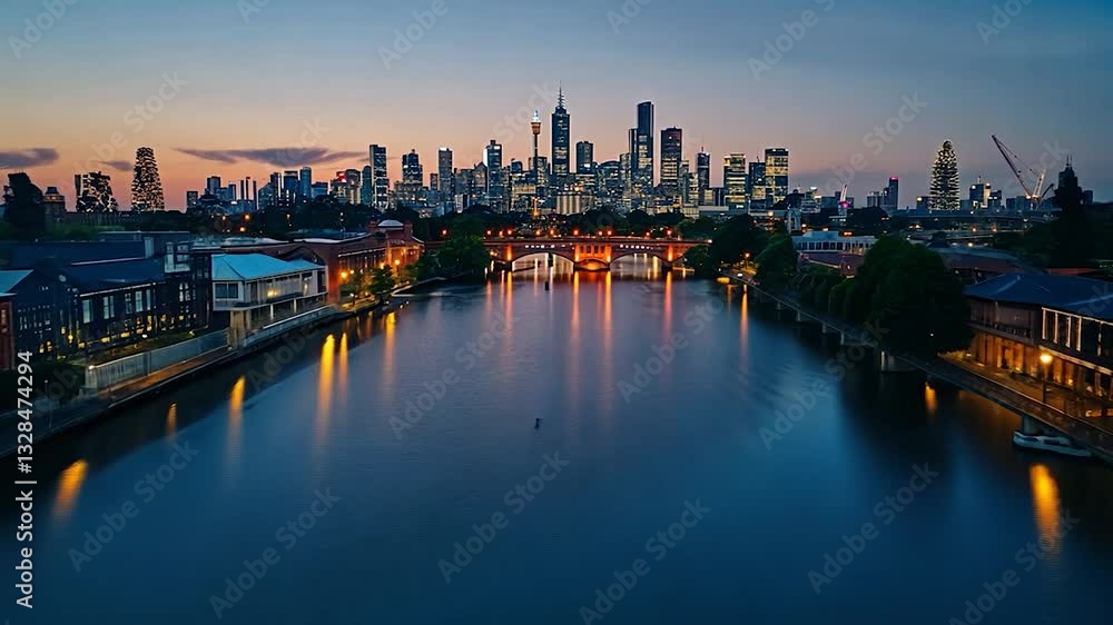 Melbourne City Skyline at Twilight, Reflected on the Yarra River Melbourne City Skyline at Twilight, Reflected on the Yarra River