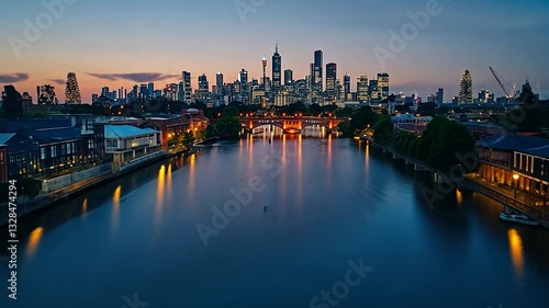 Melbourne City Skyline at Twilight, Reflected on the Yarra River