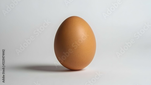 A single brown egg sits on a white background