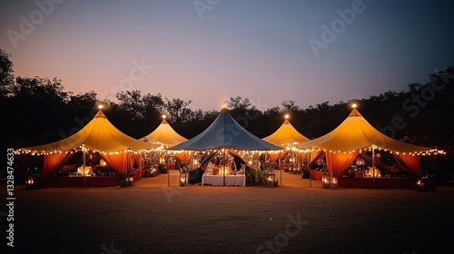 Illuminated Tents at Dusk for Outdoor Event