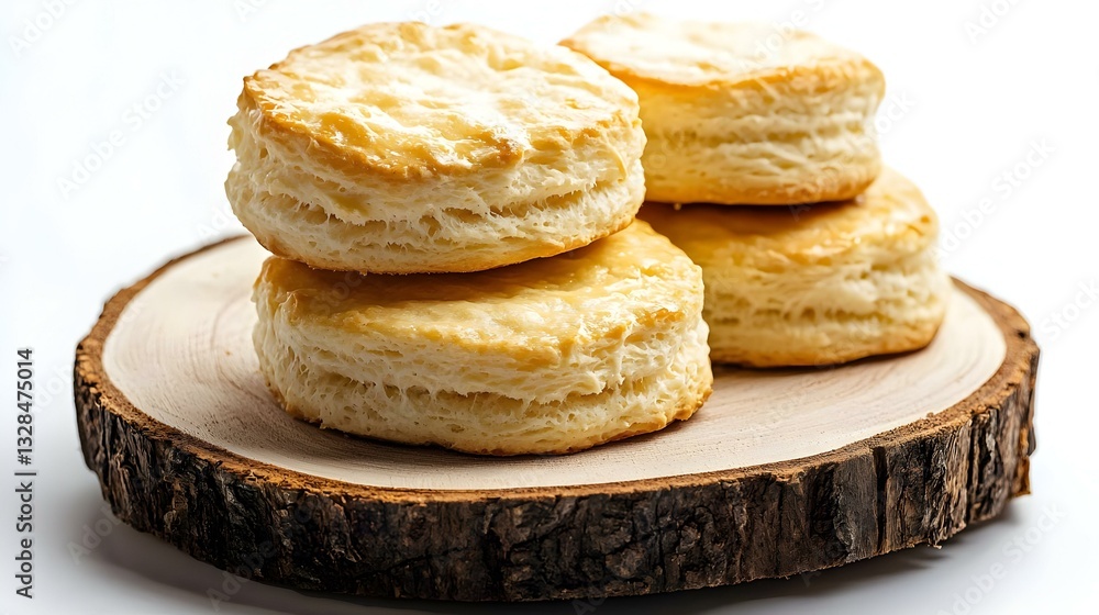 Biscuits on wood slice with white background
