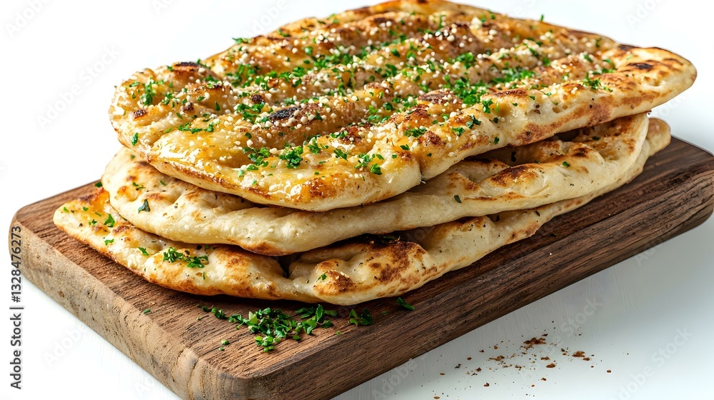 close up a stack of Naan bread on a wooden board close up a stack of Naan bread on a wooden board