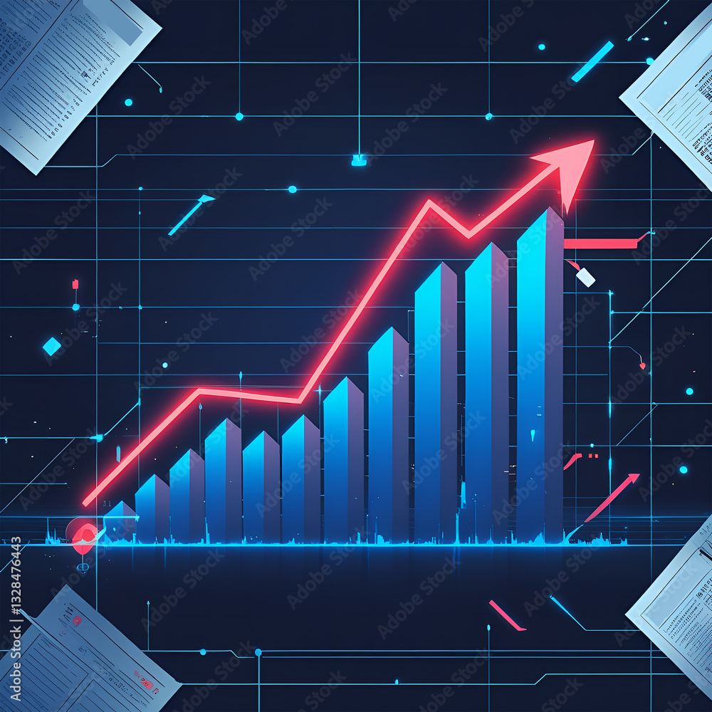 Naklejka premium Arrow lines of stock business graph on the screen. financial share market data chart