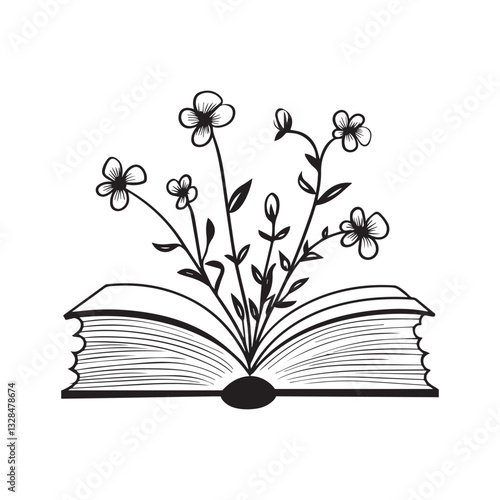 book with floral vector illustration, Book Reader clipart design, books and Nature Art
