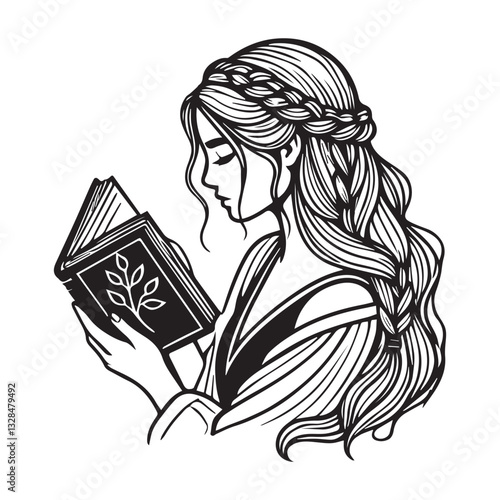 Lady Book Reader vector illustration, Book Reader clipart design, books and Girl Art
