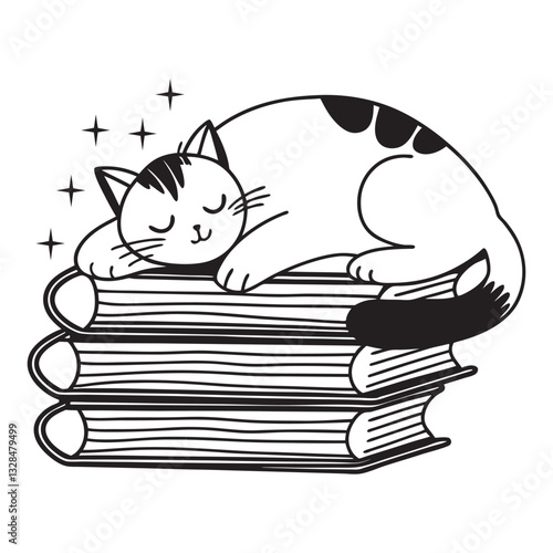 Book with Cat vector illustration, Book Reader clipart design, books and Kitten Art
