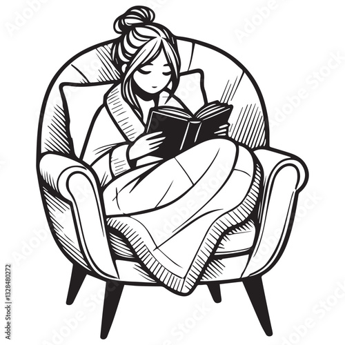 Lady Book Reader vector illustration, Book Reader clipart design, books and Girl Art
