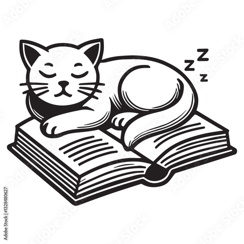 Book with Cat vector illustration, Book Reader clipart design, books and Kitten Art
