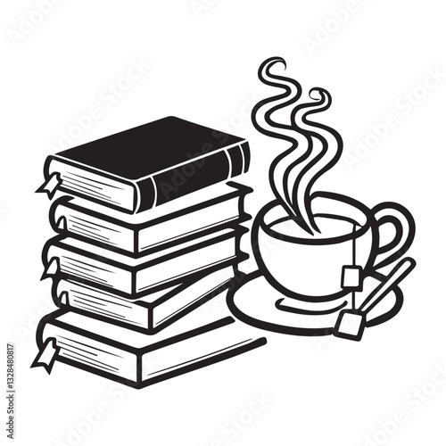 book with Coffee vector illustration, Book Reader clipart design, books and Coffee lover Art