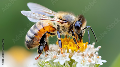 Bee pollination process in nature close-up photography macro environment vibrant colors