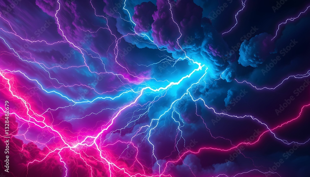 Obraz premium Neon Lightning Storm: A Vivid Symphony of Pink and Blue