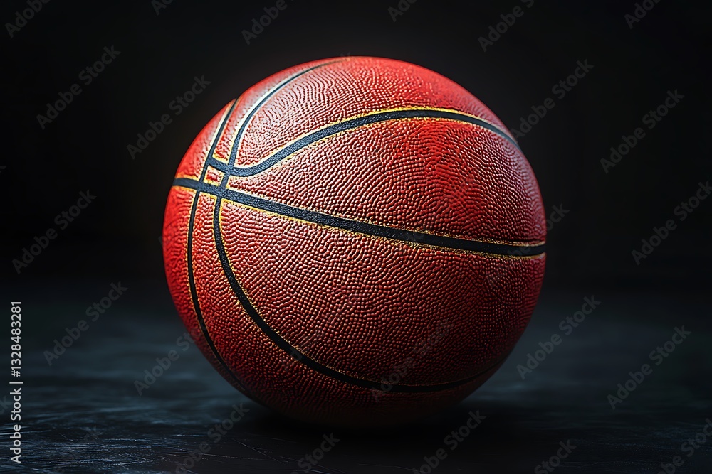 Obraz premium Professional Basketball Closeup Red Leather Ball on Dark Background