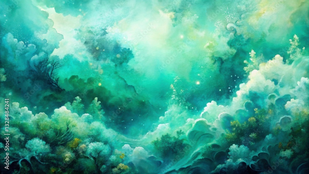 Obraz premium Ethereal Fantasy Landscape with Soft Green Tones and Clouds