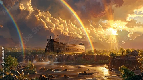 Noah's Ark After the Flood: A Divine Sunset
