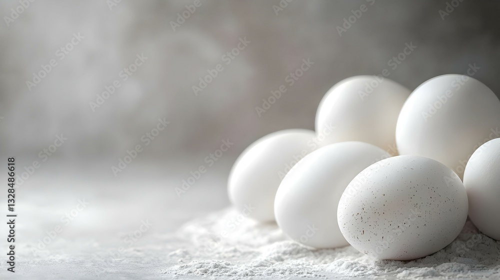 Wide panoramic image white eggs with copy space
