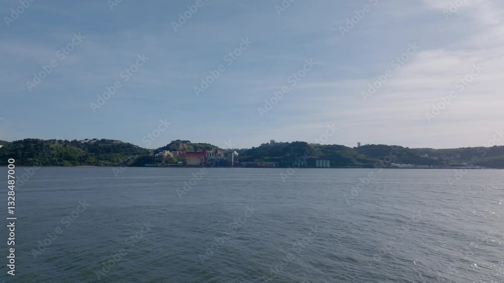 Drone shot from the river Tejo in Lisbon. Drone shot from the river Tejo in Lisbon.
