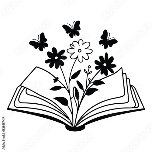 book with floral vector illustration, Book Reader clipart design, books and Nature Art
