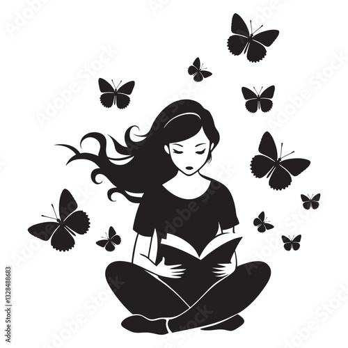 Lady Book Reader vector illustration, Book Reader clipart design, books and Girl Art
