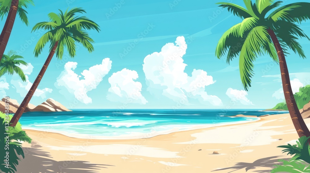 Tropical Beach Paradise: Idyllic Coastline with Palm Trees Tropical Beach Paradise: Idyllic Coastline with Palm Trees