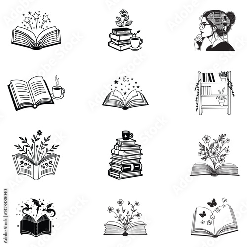 Collection of Book Lover Vector Illustration and Book Reader Clipart Design
