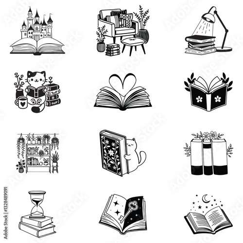 Collection of Book Lover Vector Illustration and Book Reader Clipart Design

