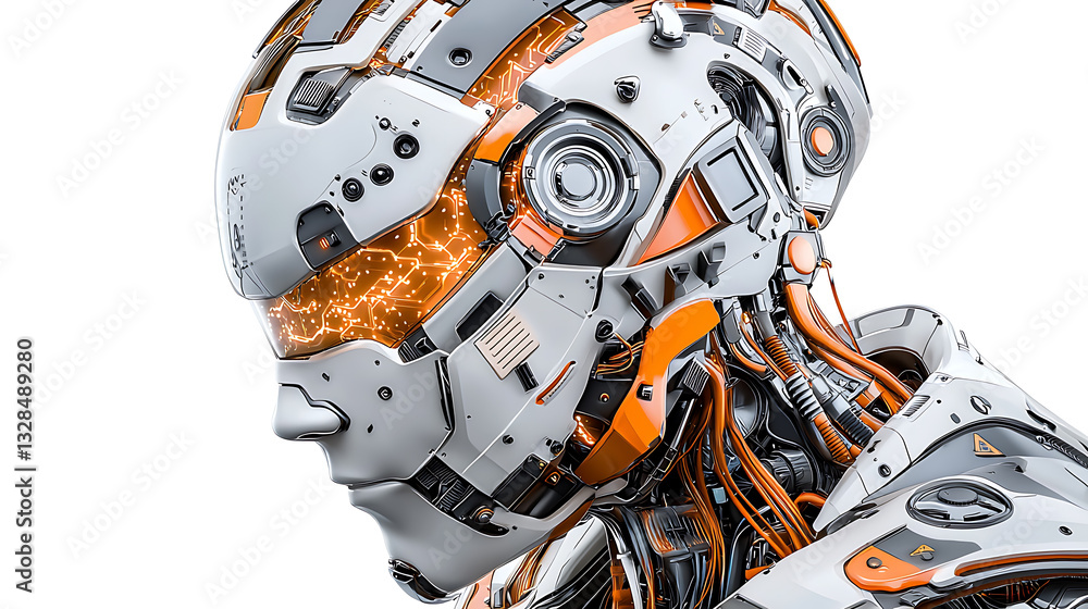 Fototapeta premium Futuristic robot face digital art technology studio close-up cybernetic evolution