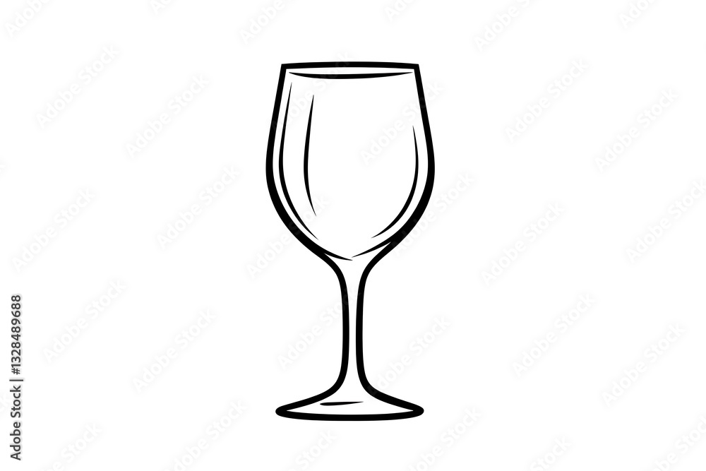 A minimalistic black line drawing of a wineglass in front view, designed as a vector illustration for coloring pages, educational materials, or logo use. A minimalistic black line drawing of a wineglass in front view, designed as a vector illustration for coloring pages, educational materials, or logo use.