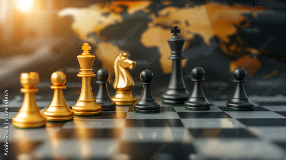 Chess game visualization with world map background depicting the battle for global dominance. Clean, crisp, and visually appealing. Chess game visualization with world map background depicting the battle for global dominance. Clean, crisp, and visually appealing.